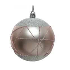 Boule lignes paillettes ø8 rose poudré - DECORIS