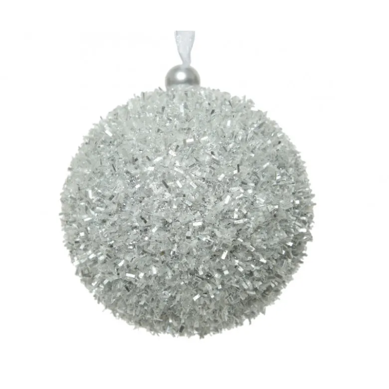 Boule mousse paillettes ø8 argent - DECORIS
