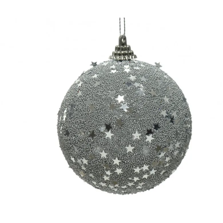 Boule mousse paillettes étoiles ø8 argent - DECORIS
