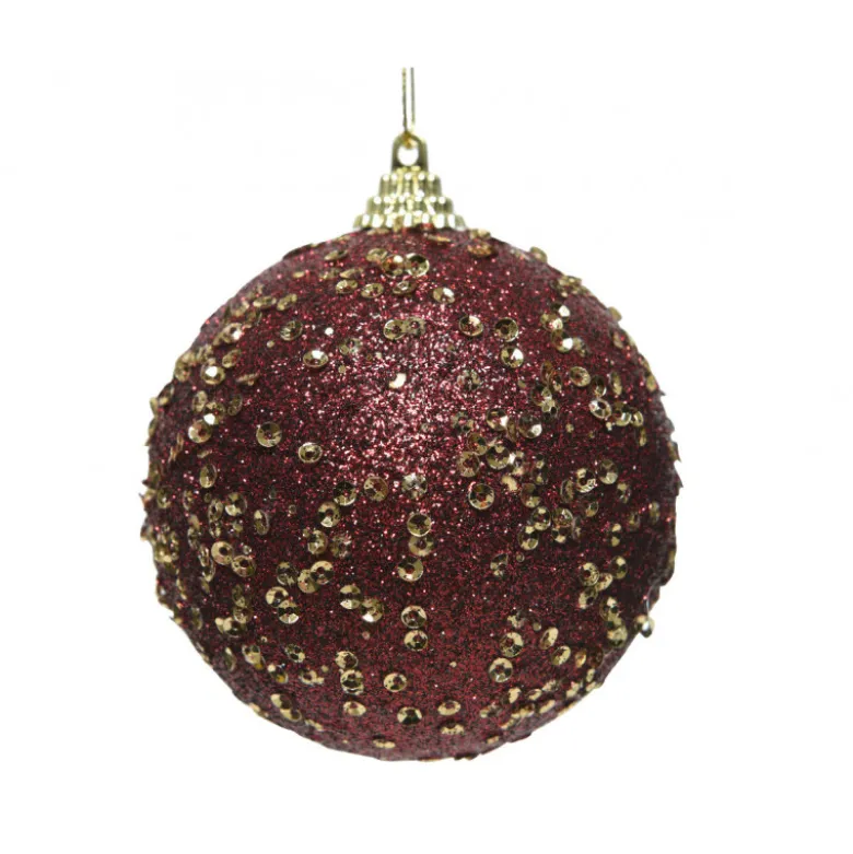 Boule mousse sequins ø8 bordeaux - DECORIS