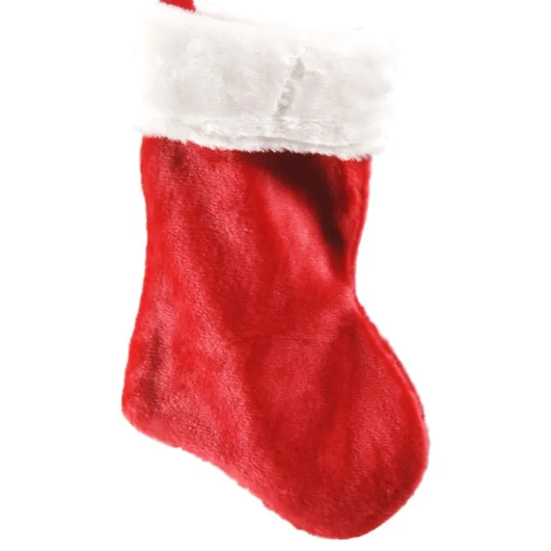 Chaussette Noël fourrure 25x40cm rouge - DECORIS