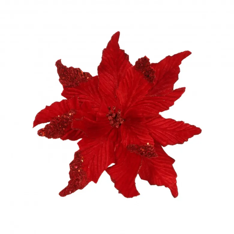 Clip poinsettia ø35x27 rouge - EDELMAN