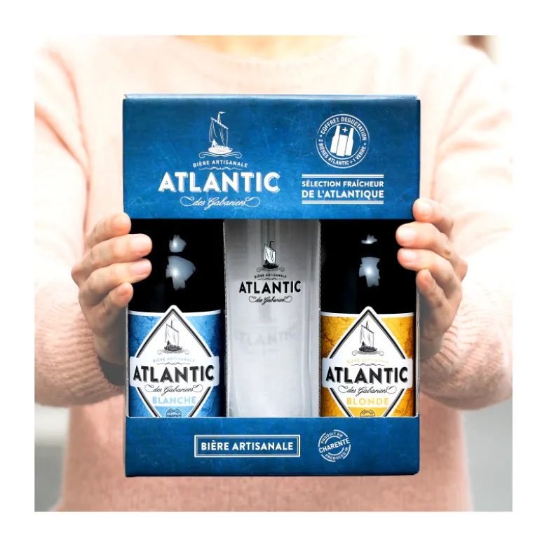 Coffret Atlantic blonde+blanche 2x33 cl+1 verre - BRASSERIE DES GABARIERS