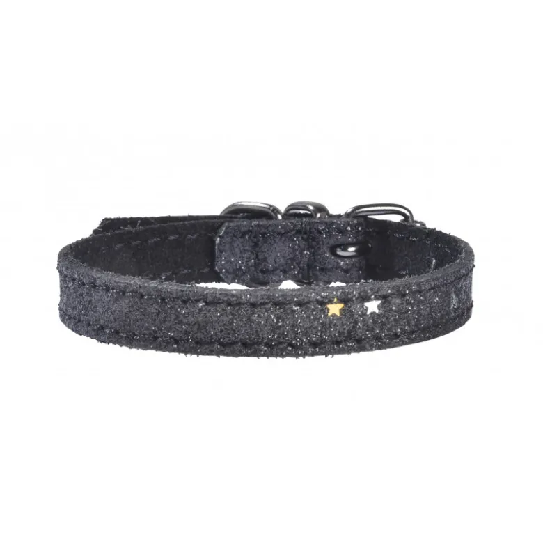 Collier cosmos paillette 20cm suède/cuir noir - CANIFRANCE