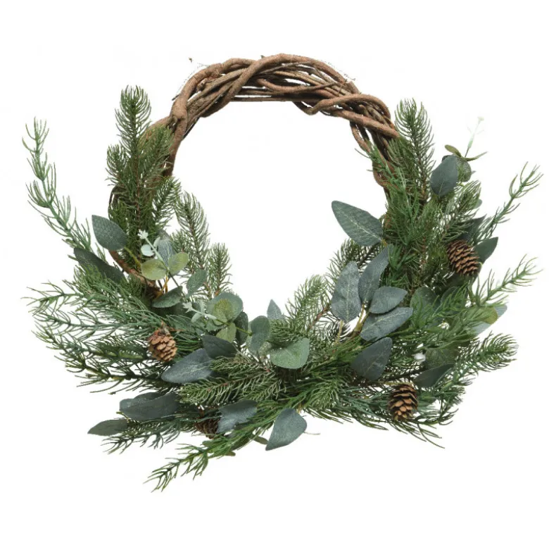 Couronne déco feuilles pom.pin 40x40x12cm vert - EVERLANDS