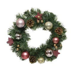 Couronne sapin artificiel decorée ø30 rose/or - EVERLANDS