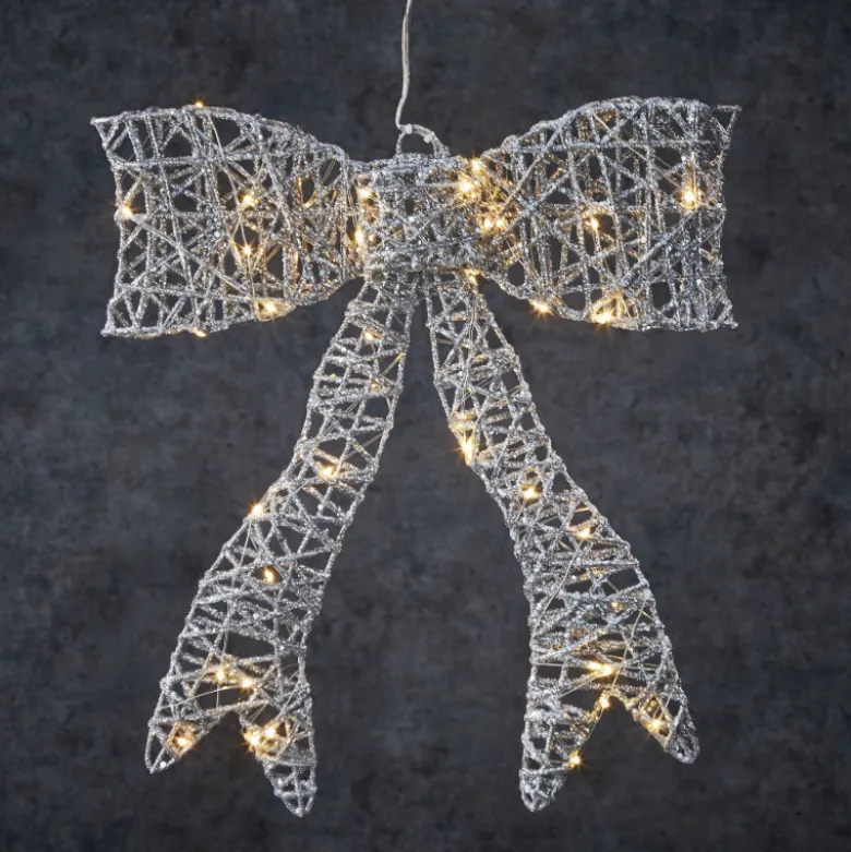 Déco noeud 50LED pile 6x40-H40 argent - EDELMAN