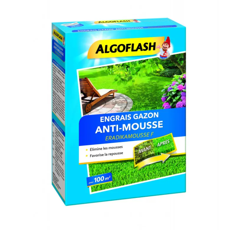 Engrais gazon anti-mousse 3kg pour 100m - ALGOFLASH