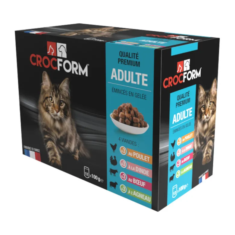 Émincés gelée Premium Adulte viande 12x100g - CROCFORM