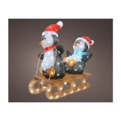 Pingouins sur luge lumineux 56cm - LUMINEO