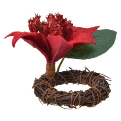 Rond de serviette poinsettia 8x15 vert/rouge - EVERLANDS