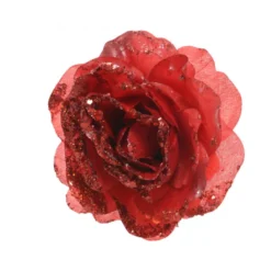 Rose artificiel sequin ø14x8.5 rouge - EVERLANDS