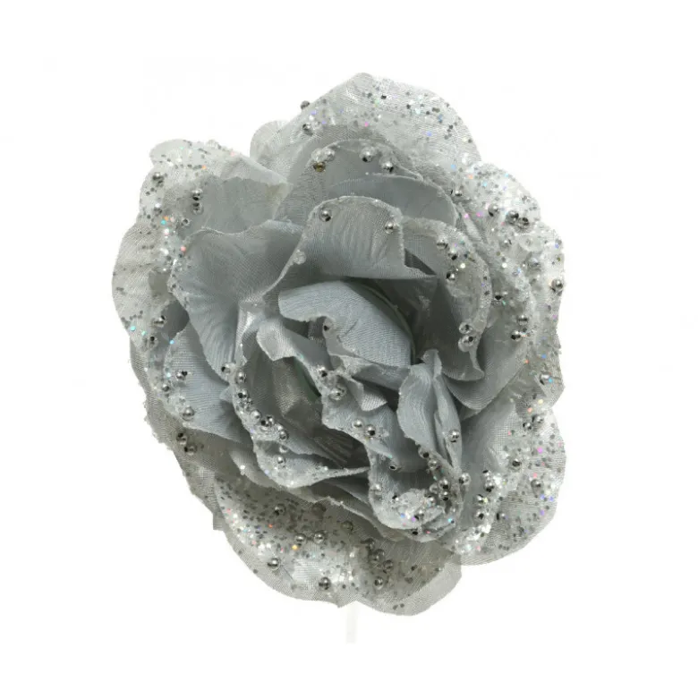 Rose paillettes à clips ø14x8.5 argent - EVERLANDS