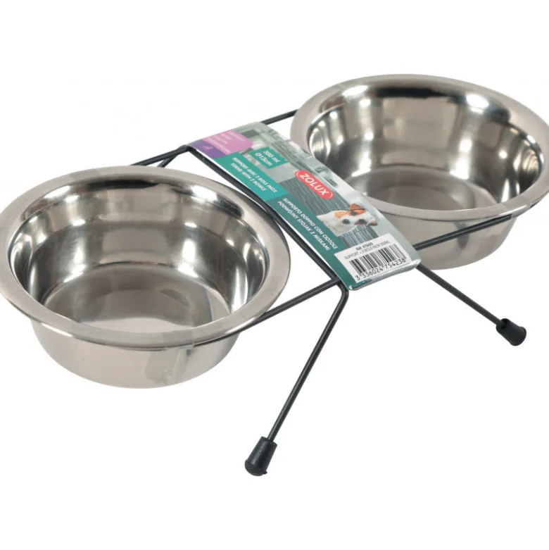 Support + 2 bols inox 350ml - ZOLUX